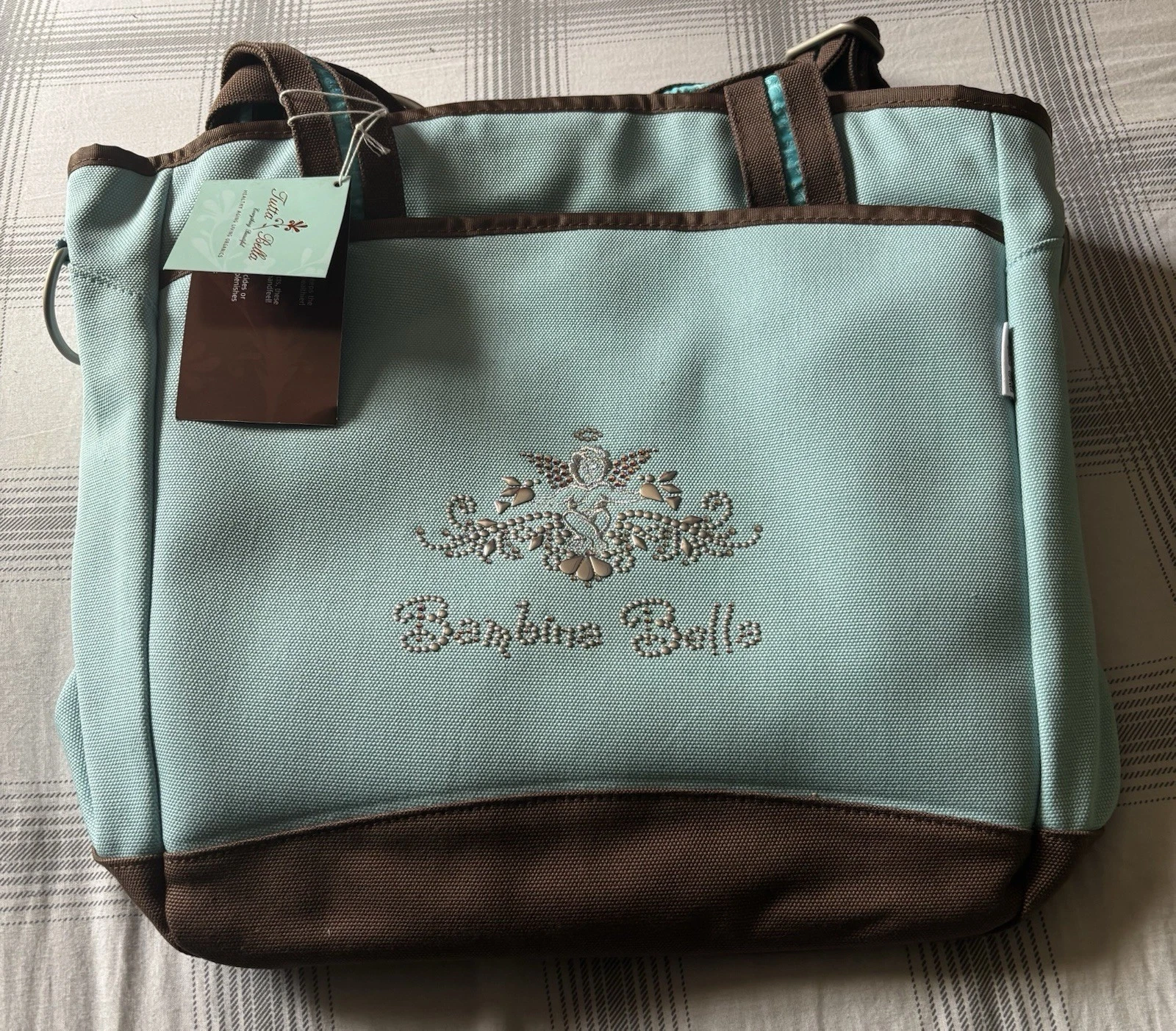 NWT Bambino Bella Earth Friendly Aqua Diaper Bag W/Changing Pad Tutta Bella NOS
