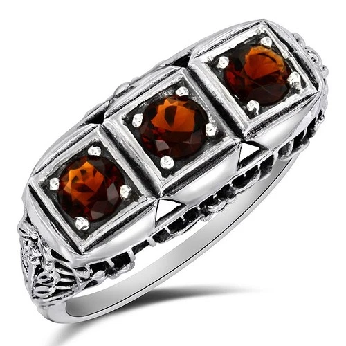1CT Treated Fire Garnet 925 Sterling Silver Art Nouveau Ring Jewelry Sz 8 XA3-2