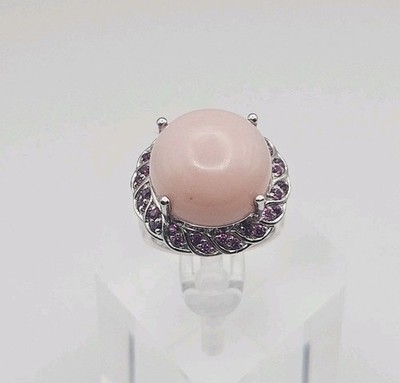 Quintessence Jewelry QJ Sterling Silver 12.89ct Pink Opal & Rhodolite Ring Size