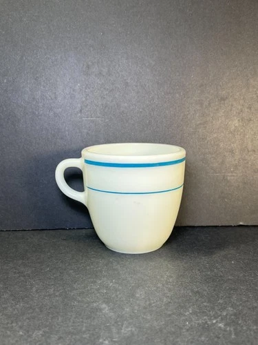 Vintage PYREX Cafeteria Mess Hall #723  Mug Teal Blue Stripe Band