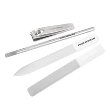 Tweezerman Glass Manicure Set 4 Piece Nail File Buffer Clipper Cuticle Pushy