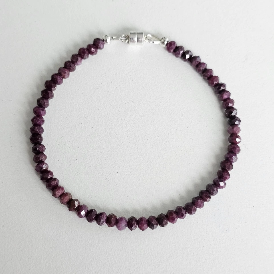 Genuine Natural Ruby Gemstone 925 Sterling Silver Bracelet with Magnetic Clasp - Image 2 of 4