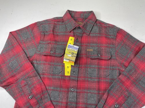 NWT Orvis Men Heavyweight Double Brushed Flannel Shirt Night Plaid Rio Red Small - Picture 2 of 8