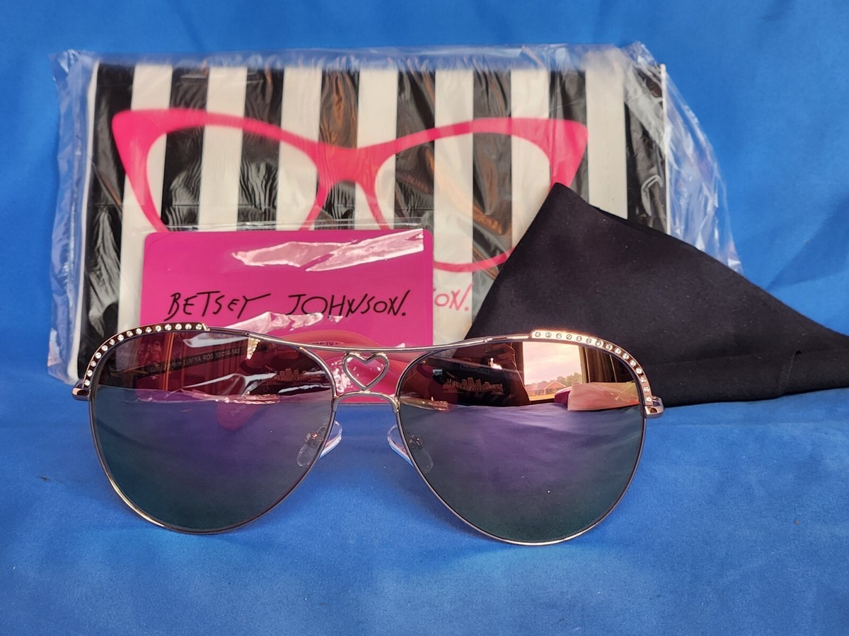 New Betsy Johnson Sunglasses Luv Ya Rose Gold Metal 59-14  display picture 2