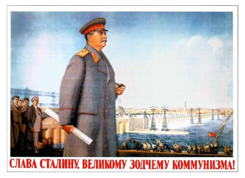 Glory Stalin architect of communism! Soviet Propaganda Poster Russian CCCP 1951