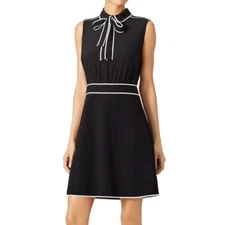 Boutique Moschino Black White Dress Contrast Trim Collared Silk Piping Tipped 6
