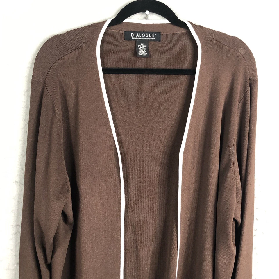 Dialogue Cardigan Womens 1X Plus Size Brown Knit Office Career Sweater - Image 2 of 4