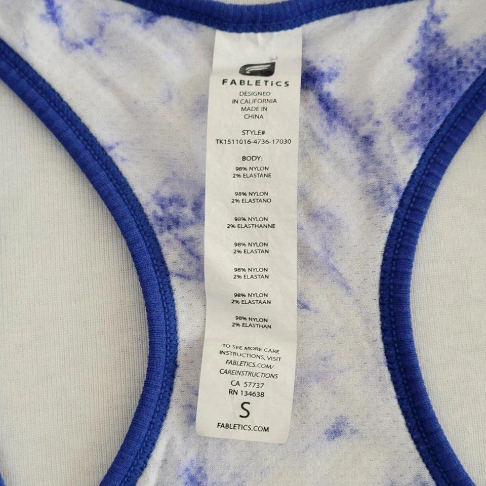 Fabletics Tank Top Small Womens Blue White Tie Dye Racerback Lightweight Fitted - Bild 3 von 4