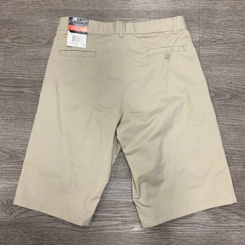 Chaps 百褶短裤青少年男孩 18 码米色自然弹力棉混纺新品 — 第 3/4 张图片