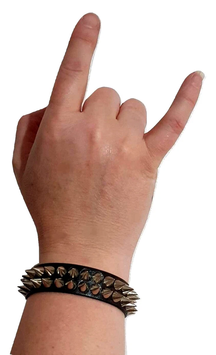 Spiked Real Leather Cuff Bracelet Stud Rivet 32 Spike Press Stud