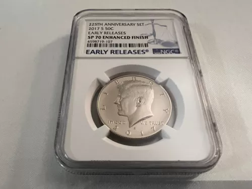 2017-S 225TH ANNIV. KENNEDY HALF DOLLAR EARLY RELEASE NGC SP70 E.F. "BLUE LABEL"