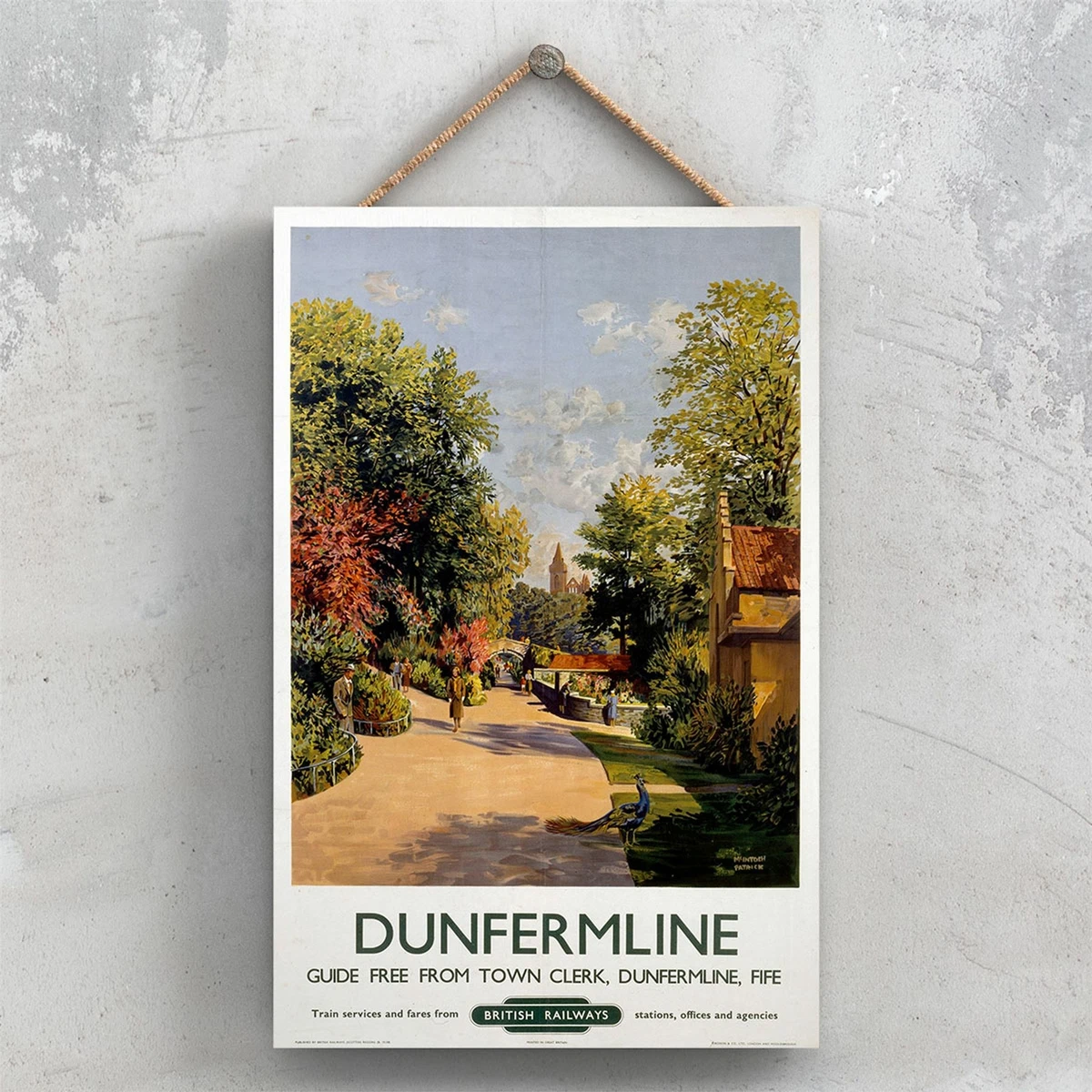 DUNFERMLINE ORIGINAL NATIONAL RAILWAY POSTER ON A PLAQUE VINTAGE
