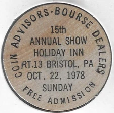 1978, Colonial Coin Club 15th Annual Show, Bristol, Pennsylvania, Wooden Nickel