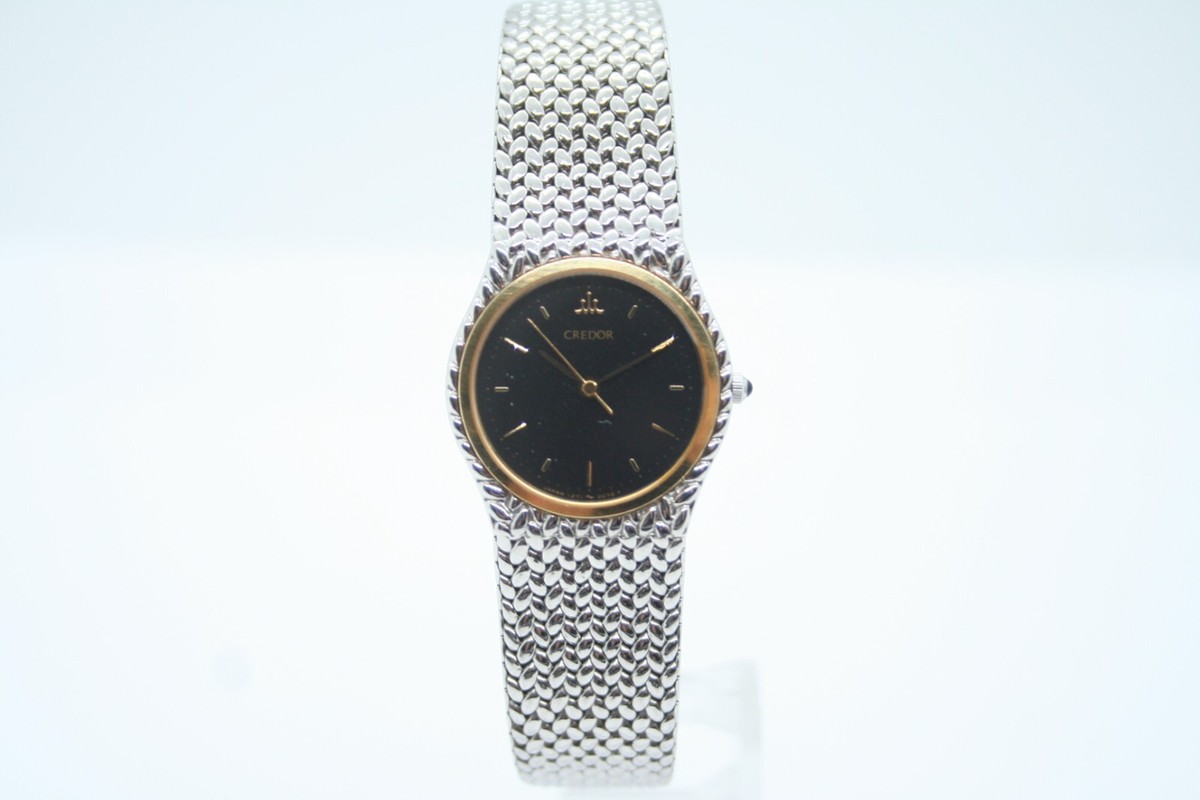 NEAR MINT] SEIKO Credor 1271-0060 Quartz 18KT Bezel Black