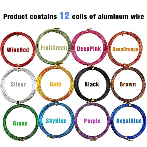 Alambre De Aluminio Para Manualidades - 12 Rollos Multicolor, 1mm, 60m Total, Flexible Para DIY