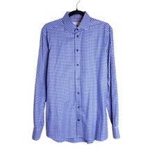 ETON Slim Fit Gingham Dress Shirt Blue White Button Up Long Sleeve Men's M