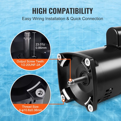 Uimoso 2HP Pool Pump Motor 230V 60Hz 7.8Amps 56Y 3450RPM 50μF/250V Capacitor - Picture 4 of 11