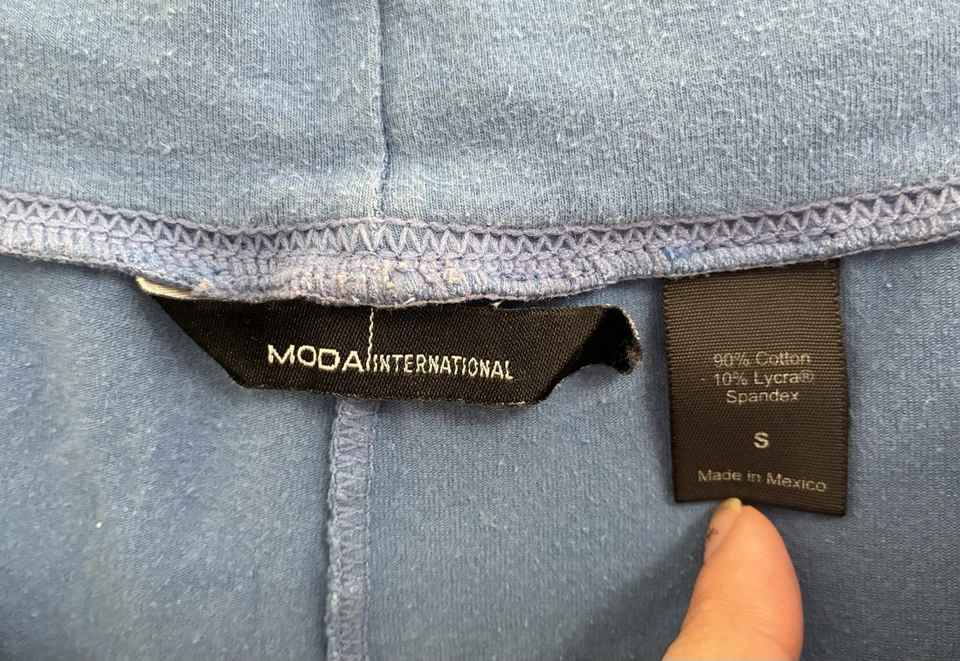 Pantalones para mujer Moda International azul liso algodón suave cintura elástica S Foto 2 de 3