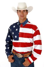 Roper Mens Stars Striped Pieced Flag Red/Blue 100% Cotton L/S Shirt