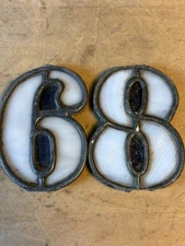 Vtg 3" Pair LEADED STAINED GLASS HOUSE STREET ADDRESS NUMBER 68 86 98 89 #M