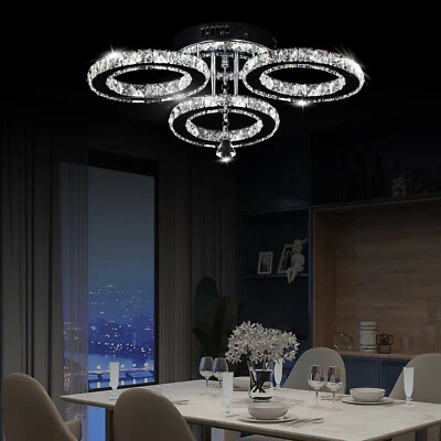 VETRULUS Crystal Ceiling Lights 3 Ring Chandelier Pendant Light LED Lamp Living Room