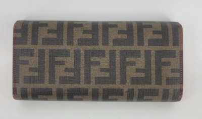 小物 FENDI ZIP AROUND WALLET ZUCCA Fendi Brown/Black Zucca Canvas and Leather Zip Around Wallet