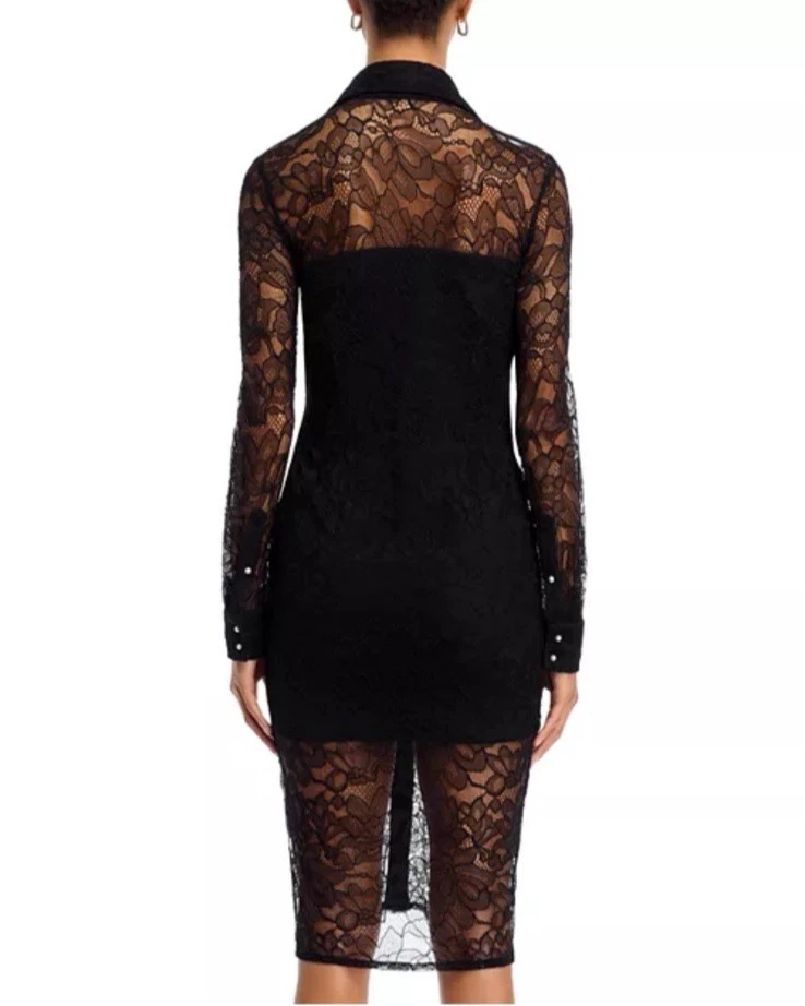 Vestido Generation Love Mujer Talla Pequeña Lorene Encaje L/S Negro Perla Botones Foto 3 de 4