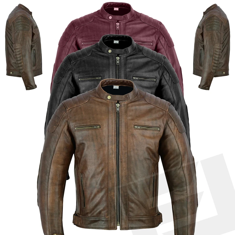 Chaqueta de cuero para motocicleta para hombre con armadura CE genuina protectora motociclista todas las tallas Foto 2 de 4