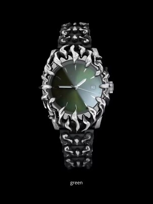 Gothic Luxury Black Stainless Steel Watch – Unique Spiked Design