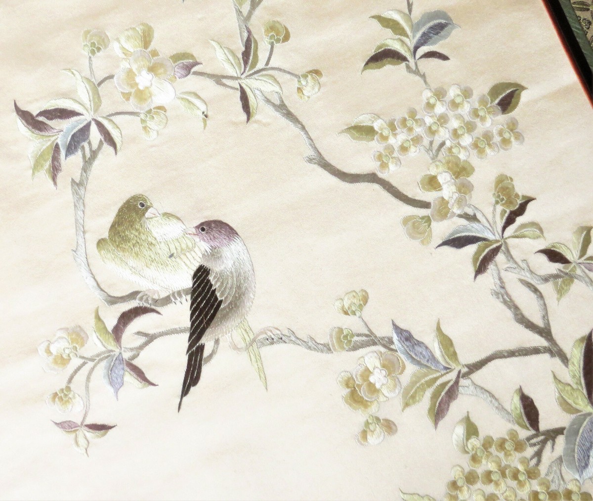 中国のアンティーク刺繍 Antique Chinese Silk Embroidery w/ Birds & White Flowers | eBay