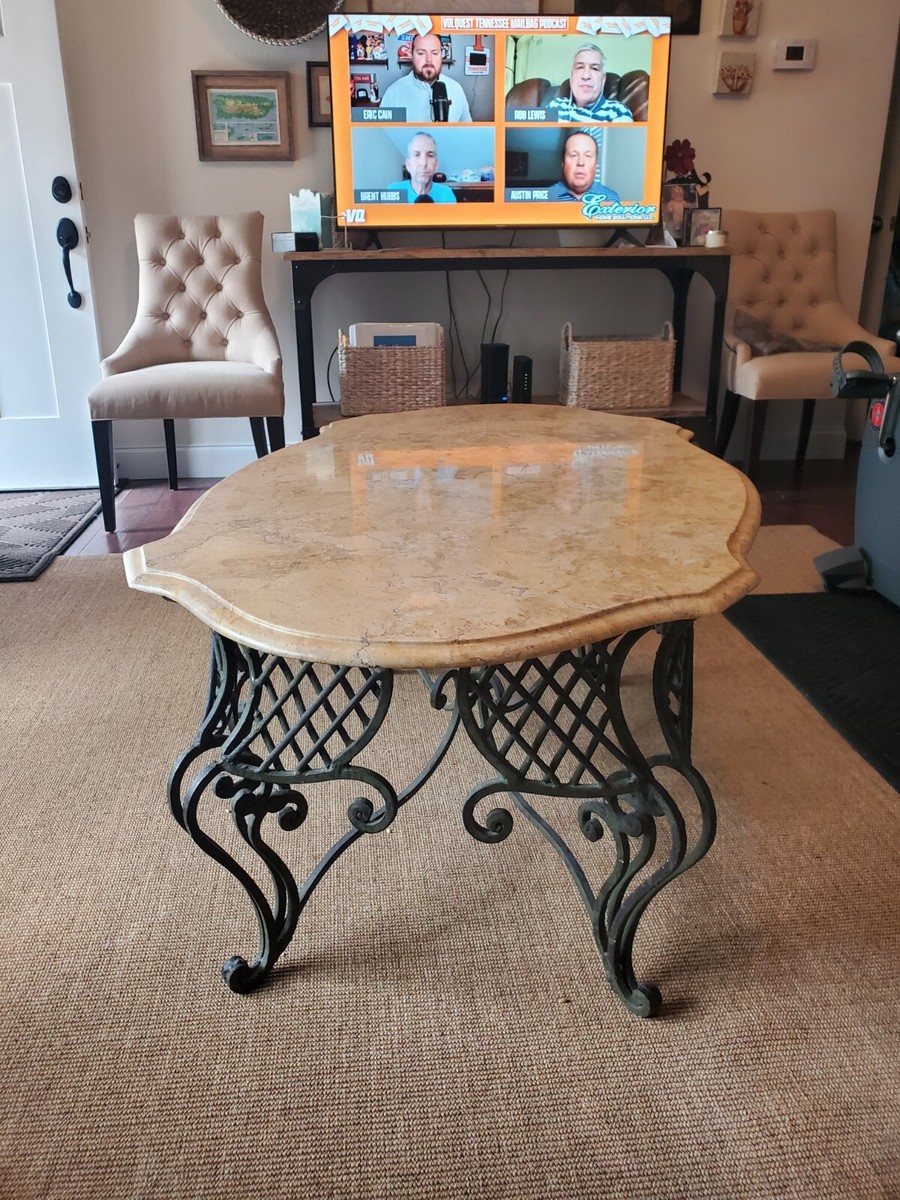 marble coffee table vintage, french style wrongth iron | eBay