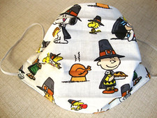 FACE MASK - ADULT - "THANKSGIVING CHARLIE BROWN" - NEW - REVERSIBLE - HOMEMADE