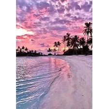 Diamond Art Painting Full Round 12"x16" (30cmx40cm) Purple & Pink Sky At Beach