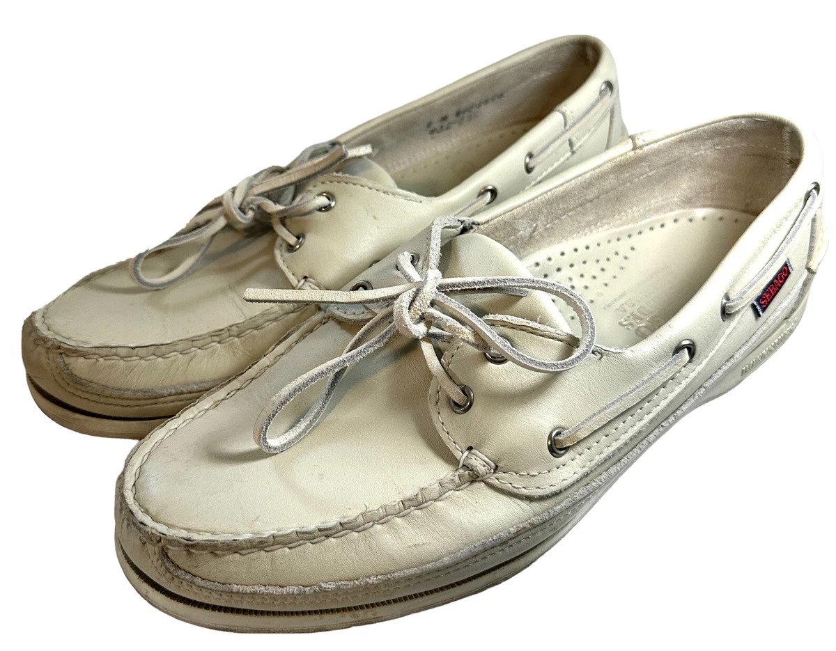 Vintage Sebago Docksides Boat Shoes Men s 9M White Leather Loafers