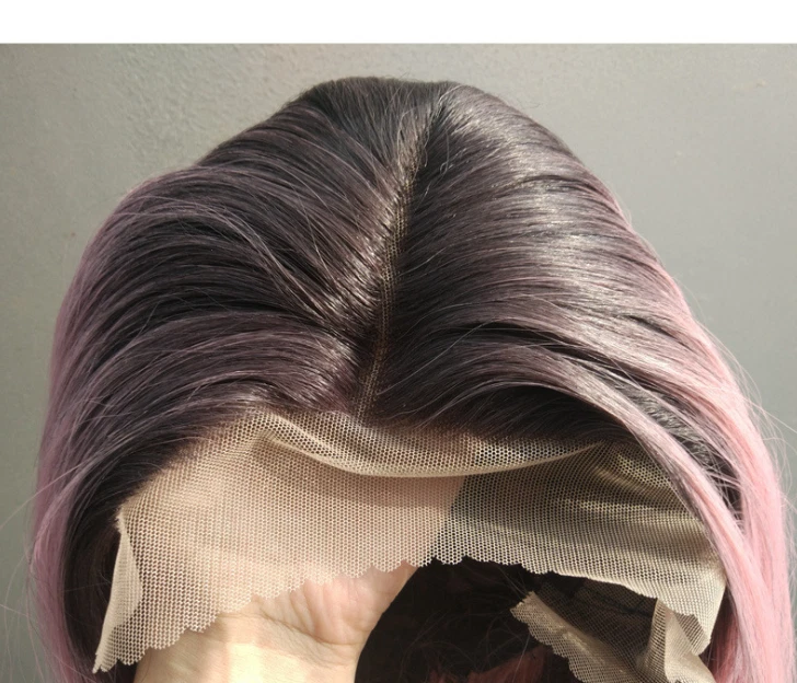 Передний кружевной парик длинные прямые волосы женский средний градиент омбре и зеленый - Изображение 3 из 3