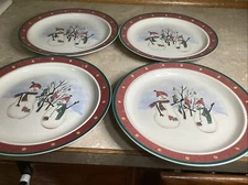 Set Of 4 Royal Seasons Snowman Dinner Plate 10.25in Stoneware Christmas- NEW