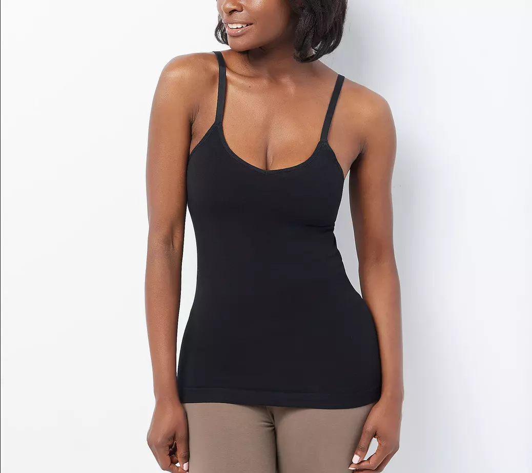 Breezies Seamless Soft Support Camisole w/Built-In Bra-Black-Large A393517  NEW