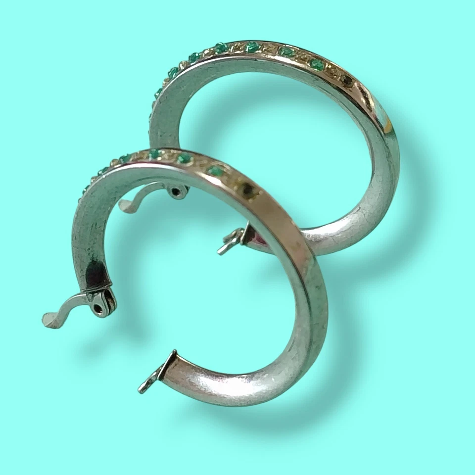 Sterling Silver Blue And White Crystal Glass Hoop Earrings Pierced Ears - Image 3 of 4