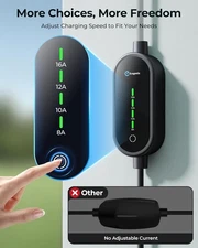 Level 1/2 EV Charger 16A Portable J1772, 110-240V, NEMA 5-15/6-20, 21ft Cable