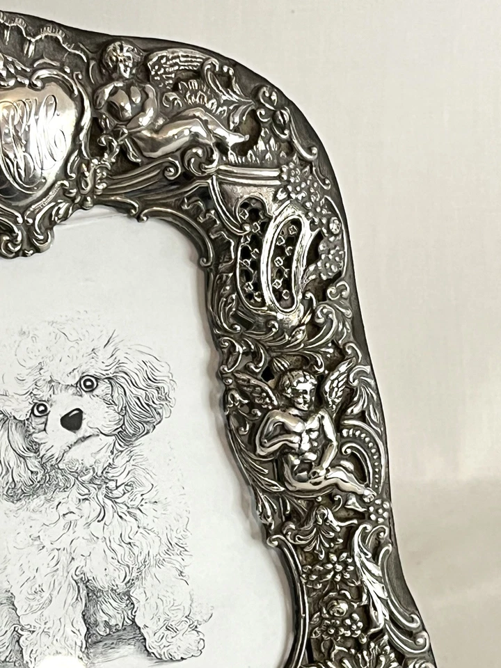 Marco de fotos de querubín victoriano ATQ Dominick & Haff NY de plata esterlina RARO Foto 3 de 4