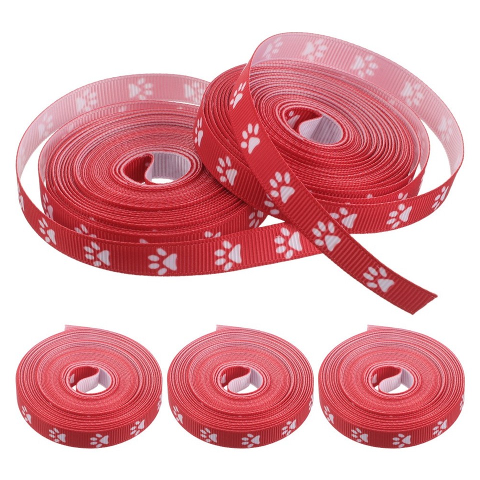Red Paw Print Craft Ribbon Polyester Multiuse Wrapping Decor Ribbon ...