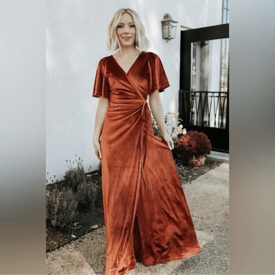 Baltic Born Meghan Velvet Wrap Maxi Dress XL RUST Wedding Party Bridesmaid
