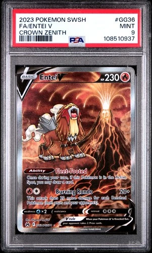 2023 POKEMON SWORD & SHIELD CROWN ZENITH #GG36 FULL ART/ENTEI V PSA 9