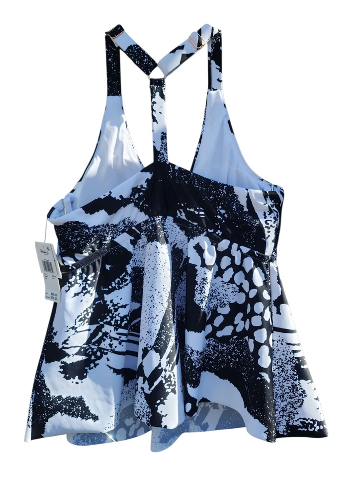 Raisins Aviva Diamond Head Plus Size Tankini Swim Top Racerback Black White  14W - Image 4 of 4