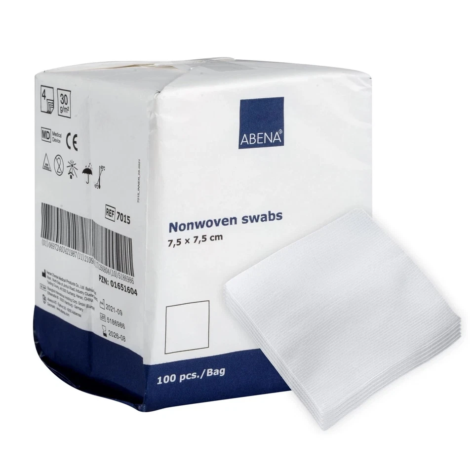 ABENA Gauze Pads, 100 Pack, 7.5x7.5cm Wound Dressings, Non-Sterile, Soft