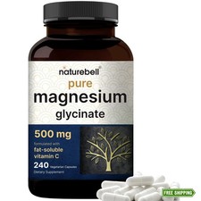 Magnesium Glycinate 500mg & Vitamin C, 240 Ve...