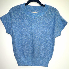 LOFT Women's Blue Solid Knit Crew Neck Short Sleeve Pullover Sweater XS