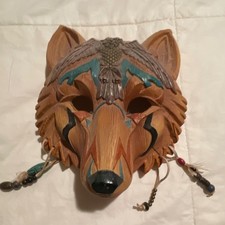 Hamilton Collection Sacred Spirits Wolf Mask 2000 Resin Painted Brown Teal