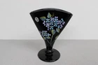Fenton Hand Painted Blue Hydrangeas Black Glass Fan Vase 8.5” Signe