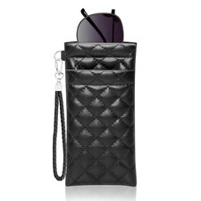 Double Eyeglass Case Squeeze Top Glasses Pouch, Leather Soft Sunglasses Case